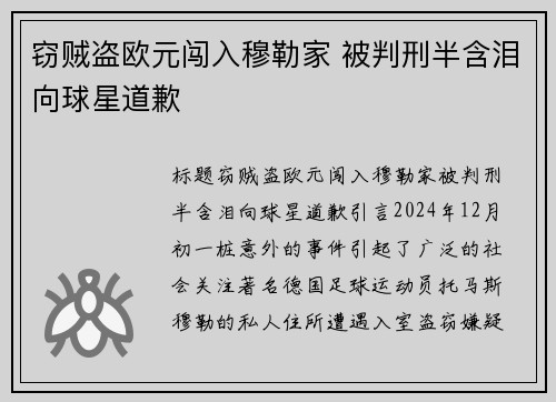 窃贼盗欧元闯入穆勒家 被判刑半含泪向球星道歉